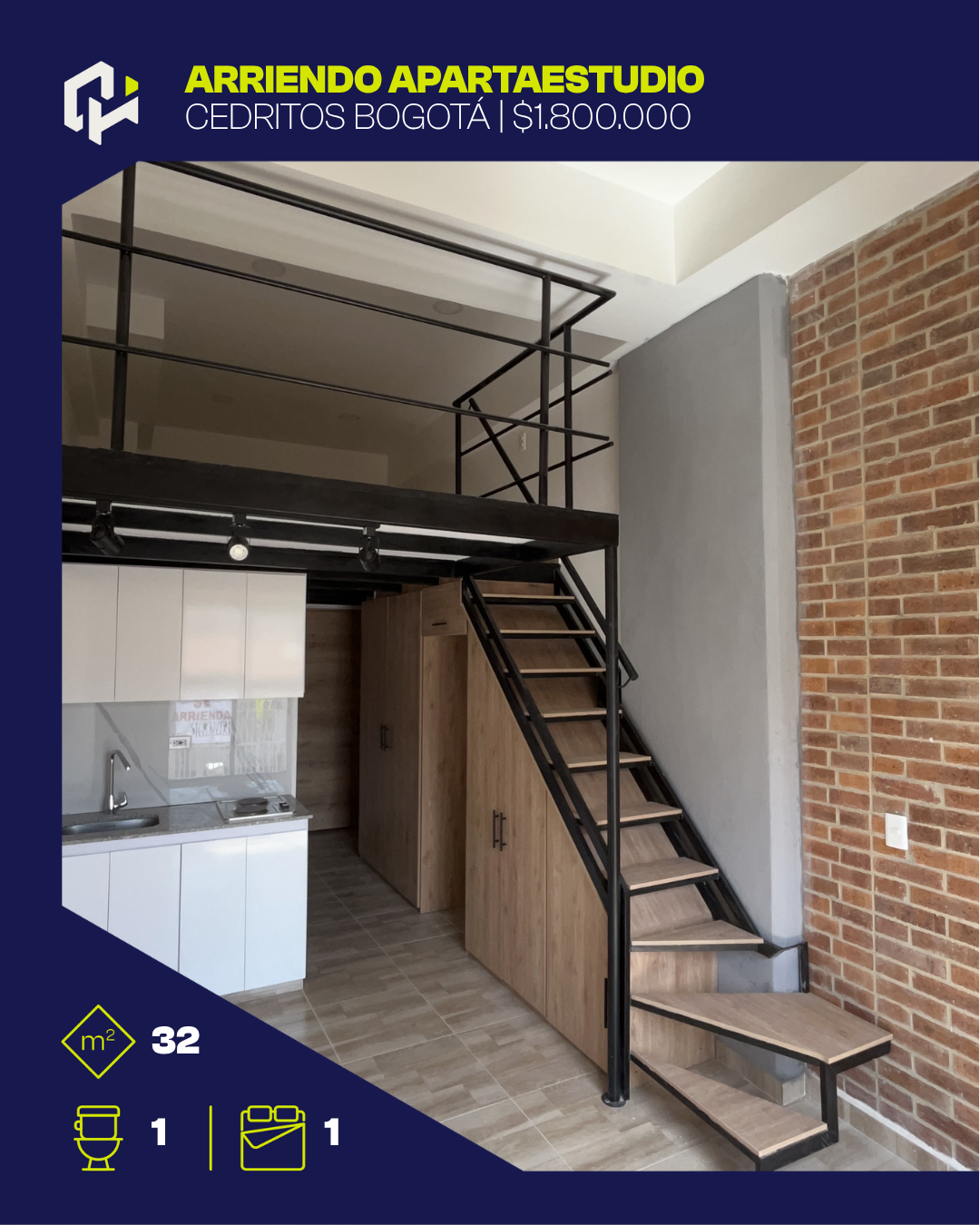 Apartaestudio tipo loft en Cedritos