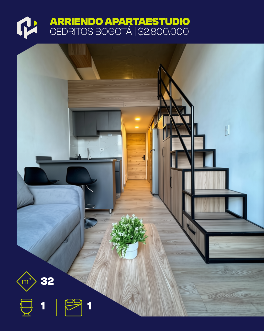 Apartaestudio amoblado estilo duplex en cedritos