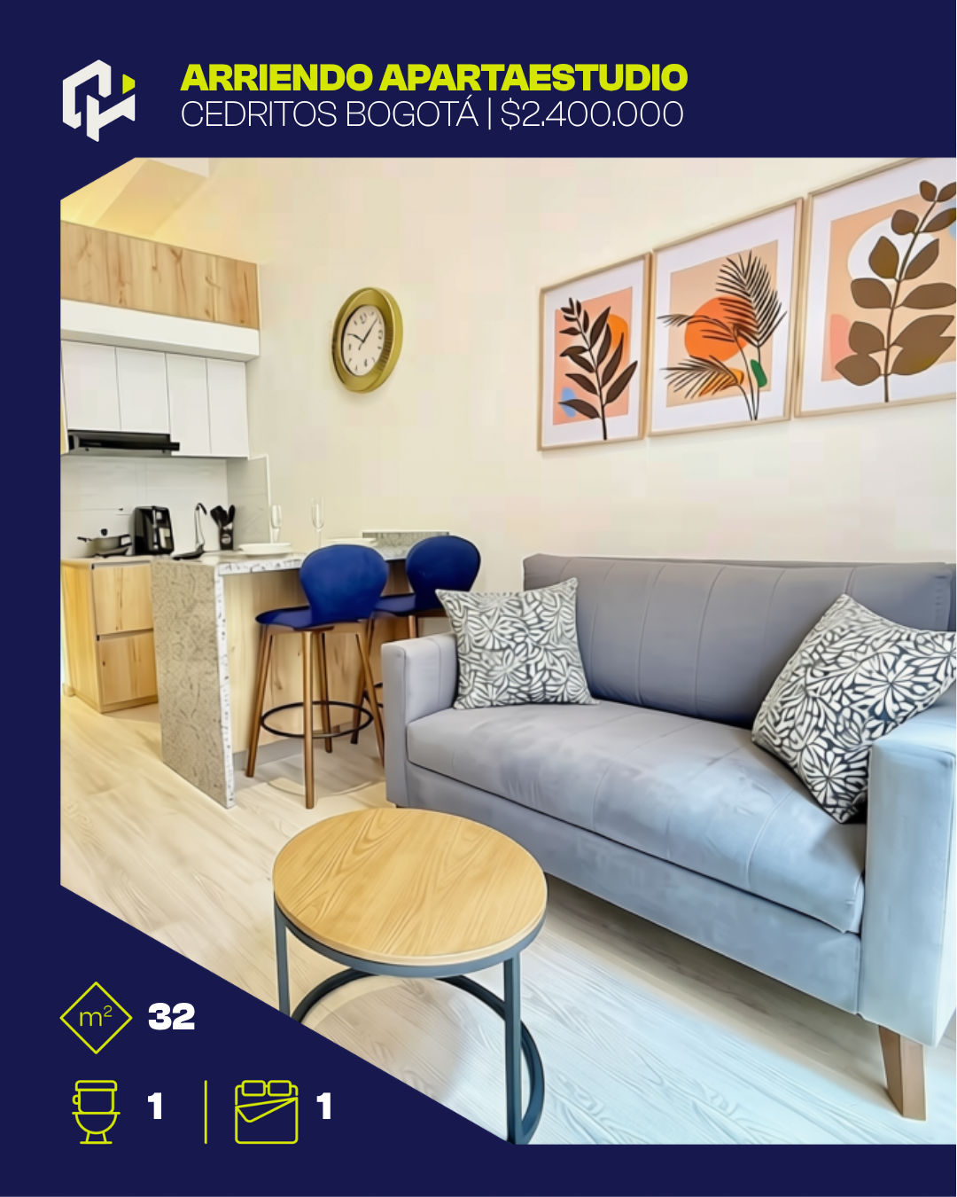 Apartaestudio amoblado con administración incluida en cedritos
